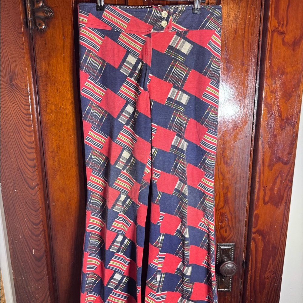 Vintage 1970s Geometric Patterned Bell Bottom Retro Hippie Pants